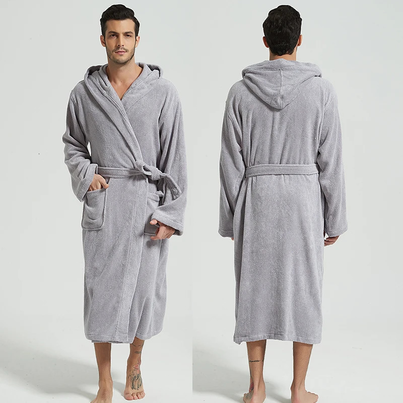 Mens bathroom hooded 100% pure cotton thick warm towel wool cotton dress long bathrobe el spa soft bridesmaid dress 241023
