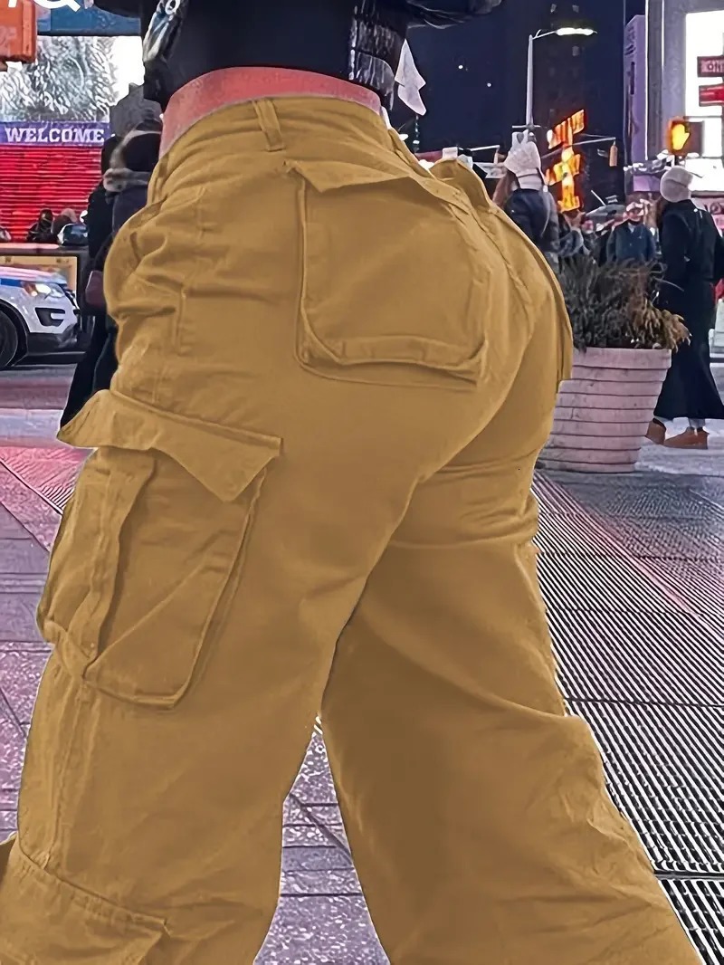 Womens street trend multi pocket cargo jeans casual denim straight leg pants 241023