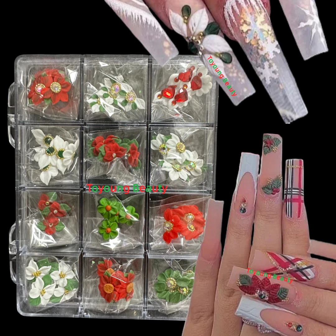 50 pieces per box of 3D acrylic nail art jewelry Christmas painting handmade Kavay nail art charm stickers Christmas stickers 241024