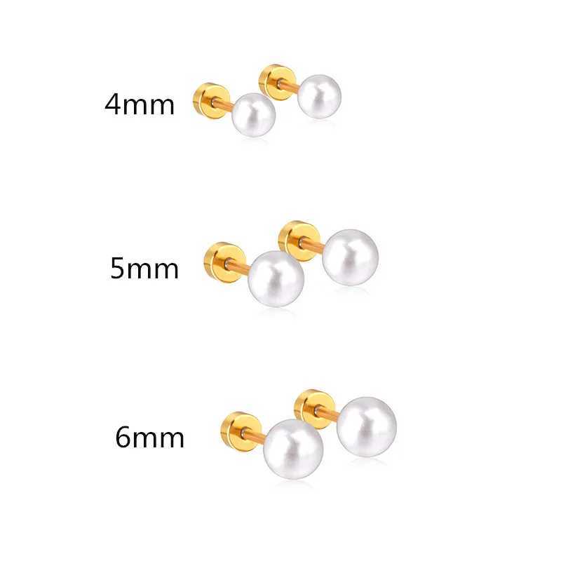 LUXUSTEEL 3 pairs/batch white imitation pearl earrings suitable for women stainless steel screw back stud earrings wedding size 4/5/6mm W241023