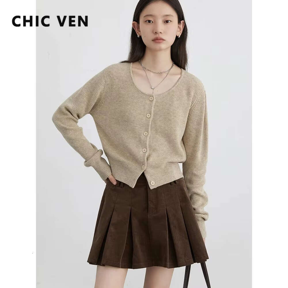 CHIC VEN Women Cardigan Solid Loose Korean Round Neck Knitted Sweaters Single Breasted Female Jumpers Spring Autumn 2024