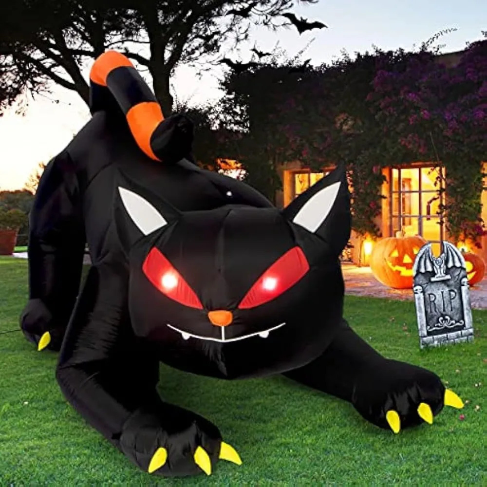 Halloween inflatable 1.8m black cat toy vibrating head ghost LED light indoor and outdoor courtyard inflatable decoration fun party display 241024