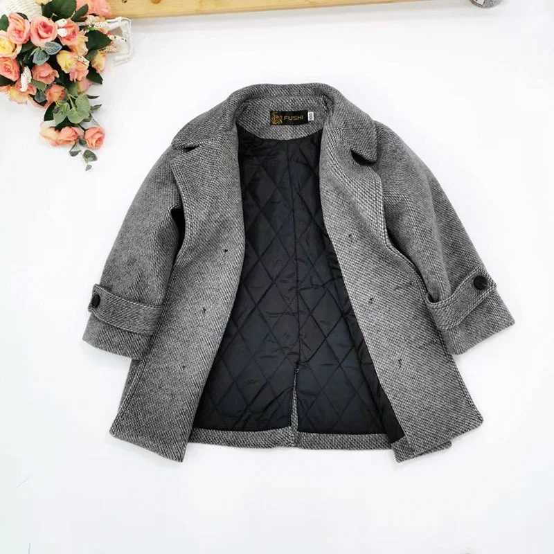 Boys wool coat windproof jacket 2024 hot and thick autumn and winter cotton school childrens clothing W241023