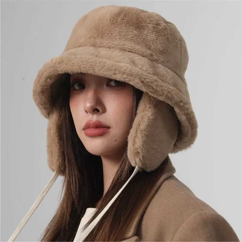 Bber winter warm bucket hat used for warm golf hats hiking hats fur hats winter hats bucket hats cotton ear muffs X241023