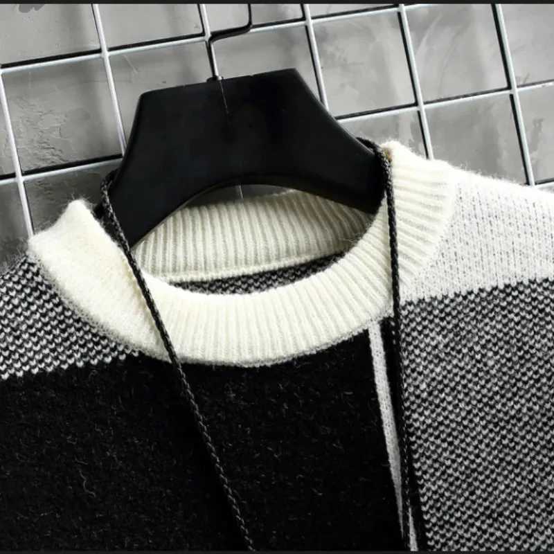 Half High Collar Color Blocking Warm Sweater High Quality Men Spring Autumn Slim Leisure Korean Long Sleeve Loose Knit Pullover LX241024