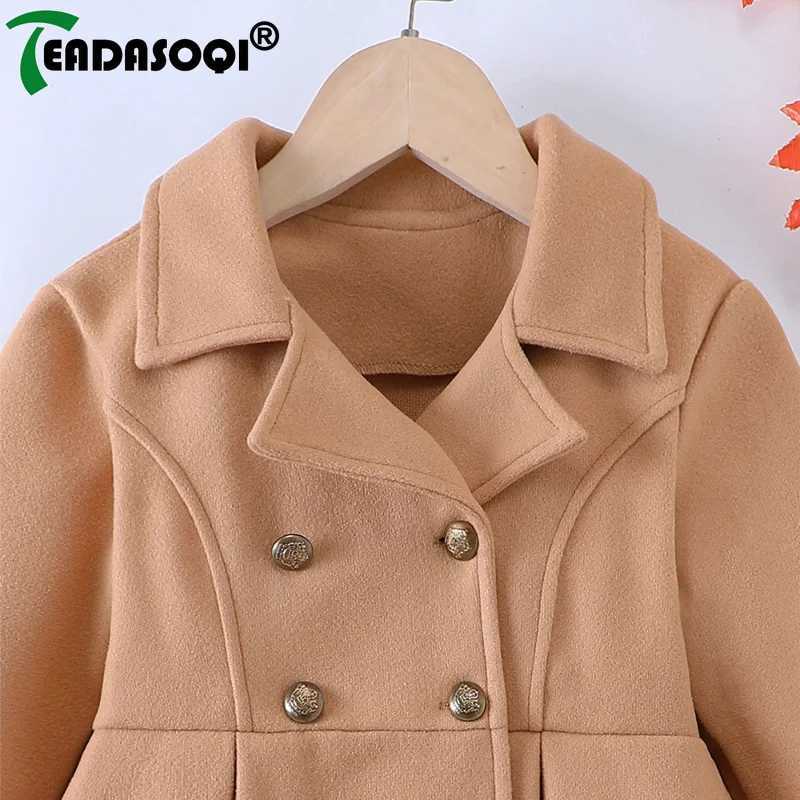 Casual wool coat jacket 5-10Y winter girls clothing long sleeved lapel double-layer childrens wool coat girls clothing W241023