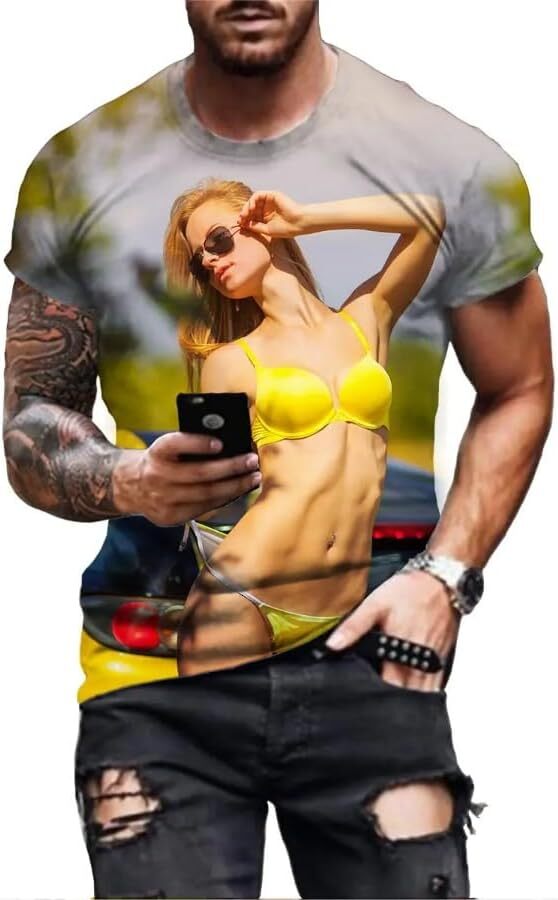 Mens T shirt New Sexy Girls Men's T-Shirt Summer Fashion Short-Sleeved 3D Beach Beauty Bikini Model Tee Shirt Trendy Men's T-Shirt tee Casua