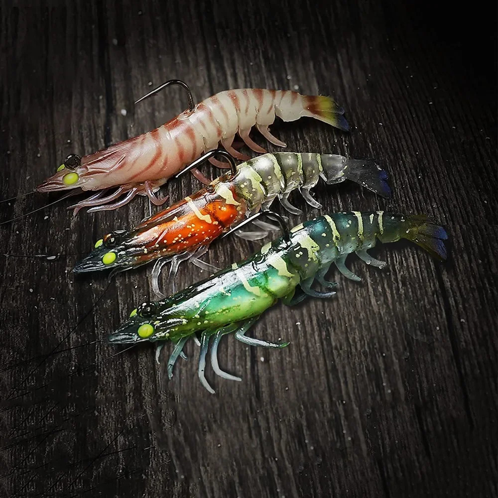 3Pcs 7cm 9cm 11 cm Lead Head Jigs Soft Shrimp Fishing Bait Luminous Artificial Silicone Lures with Hook Tackle for Freshwate 241024