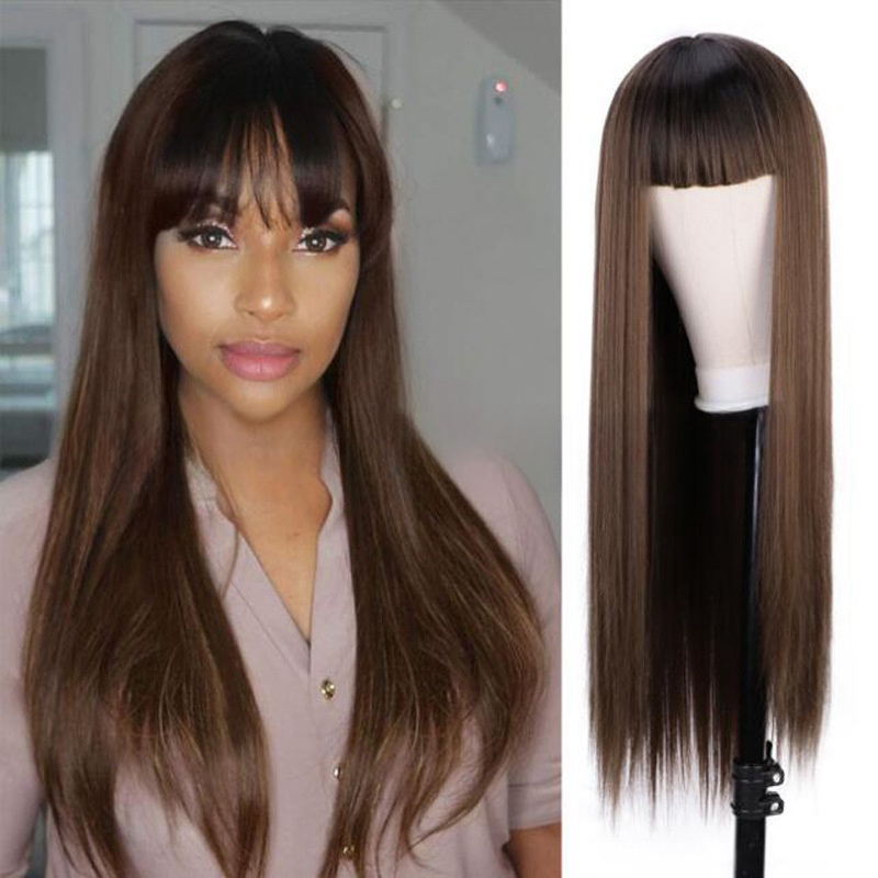 Wigs for women long straight hair European and American fashion dyed long hair chemical fiber wig