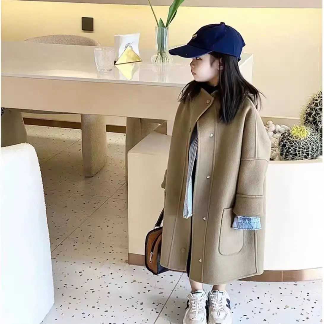 Wool blend jacket Korean winter girls long hooded warm jacket childrens clothing thick jacket childrens jacket S65 W241023