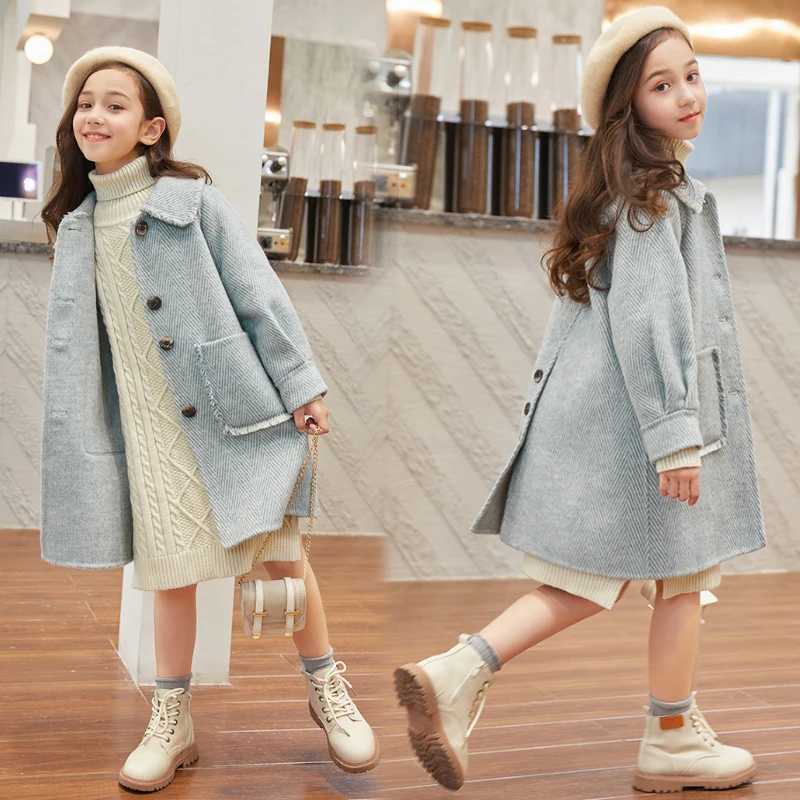 Spring and autumn jackets for girls aged 3 to 14 childrens clothing Korean thick wool coat full coat childrens fashion coat W241023