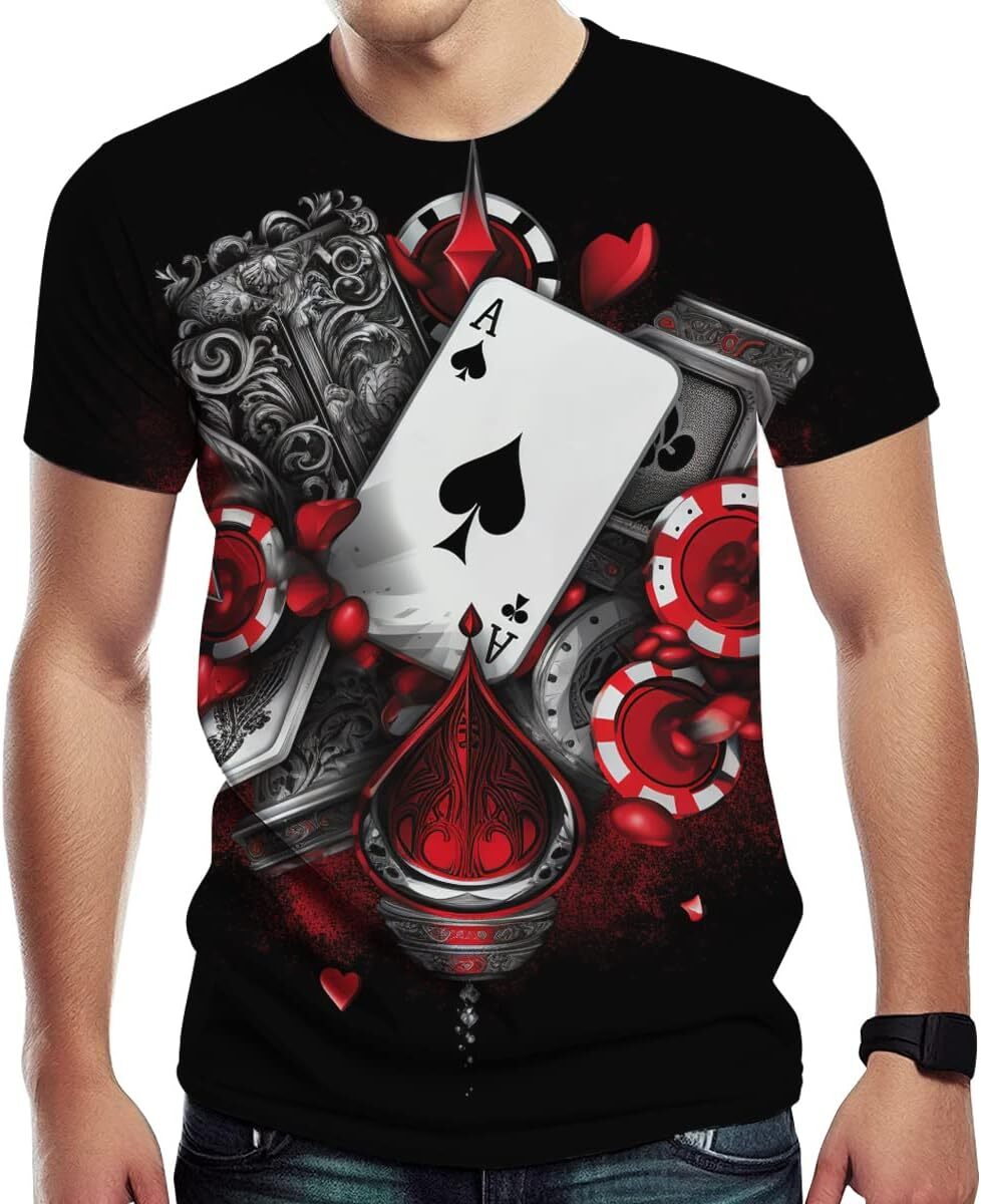 Mens T shirt Men's Short Sleeve Poker Cards Print Creative Novelty T-Shirt tee Casual tops summer clothes Fashionable and cool