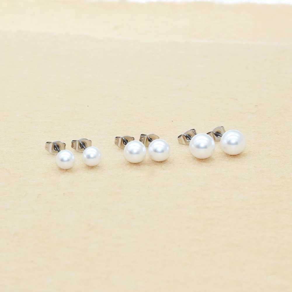 Titanium Needls With ABS White Pearls 6 7 8mm Stud Earrings No Fade Allergy Free Brief Style For Men And WomenX241023