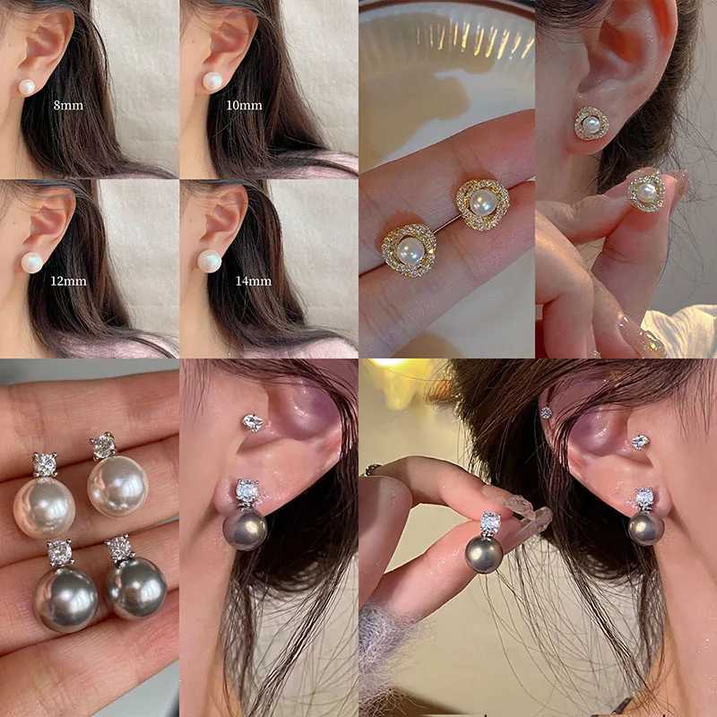 Stainless Steel Zircon Natural Pearl Earrings For Women Gold Plated Geometric Hoop Pearl Earring Wedding Bridesmaid Jewelry GifX241023