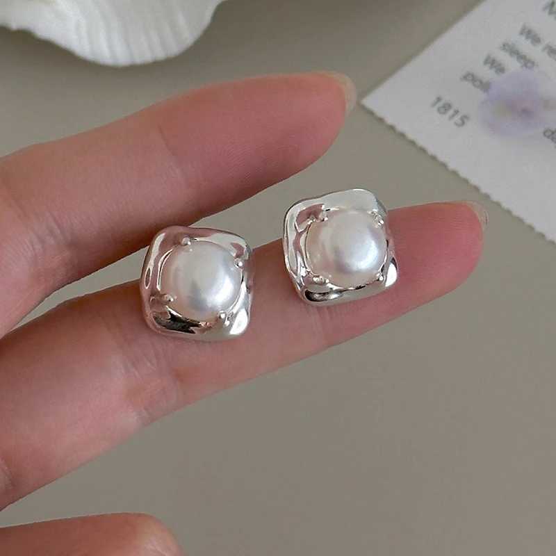 PONYKISS 925 Silver Square Pearl Stud Earrings for Women Cute Fine Jewelry Minimalist AccessoriesX241023