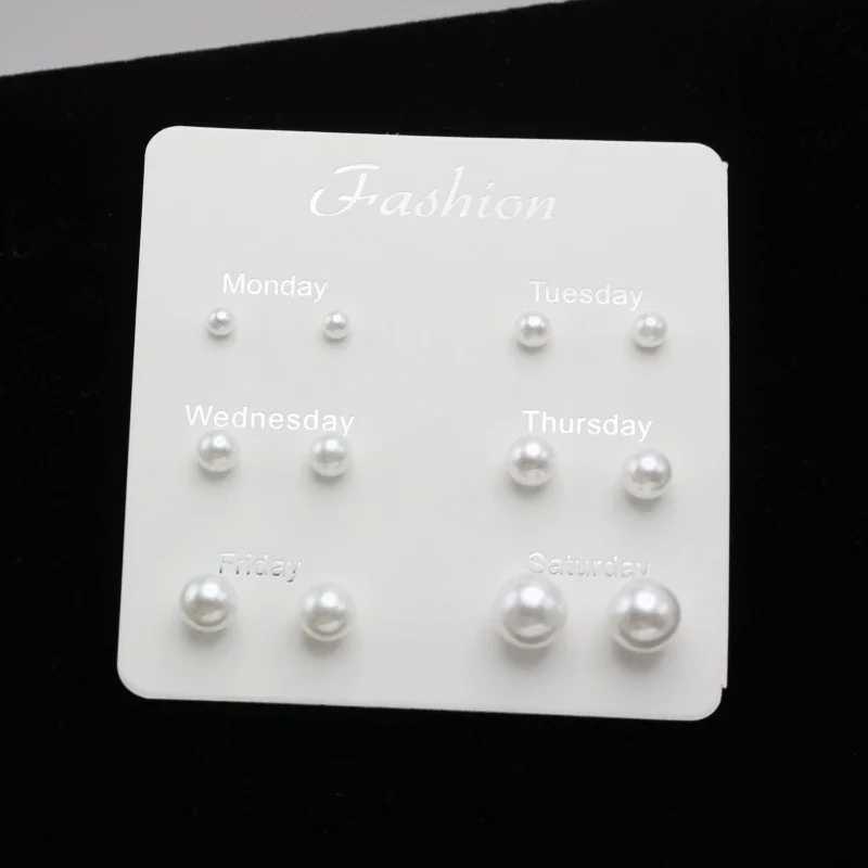 6 pairs/week bulk white imitation pearl jewelry set stud earrings womens classic romantic Brinks girl gift W241023