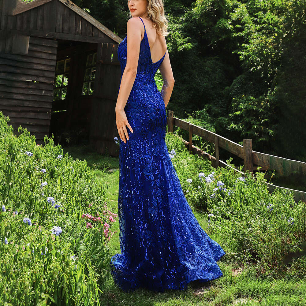 Gold Slim Fit Fishtail V Neck Camisole Wedding Bridesmaid Graduation Social Evening Dress