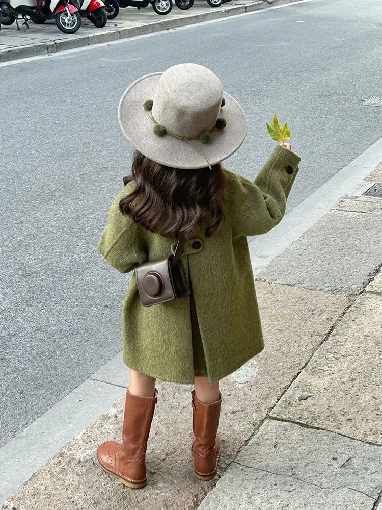 Long Winter Jackets Coats Girls Trench Kids Woolen Young Baby Girls Outerwear Coat Autumn and Winter Korean Edition E48 241024