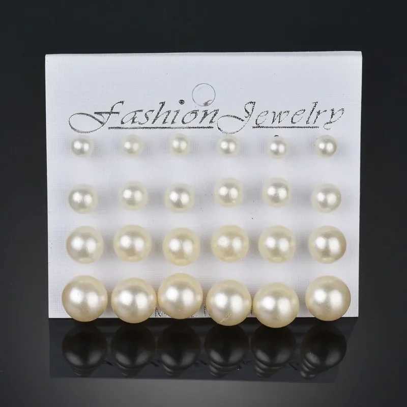 New 12 pairs/set of white simulated pearl earrings suitable for women girls earrings multi size earrings earring gifts W241023