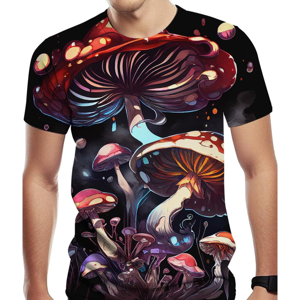 Mens T shirt Men's Novelty T Shirt,Fantasy Mushroom Graphic Print in Front and Back summer clothes Breathable and stylish