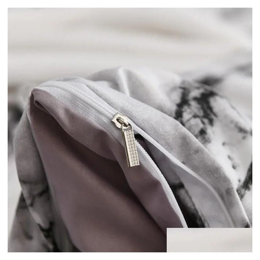 Sets Mirco Fiber Marble Print Set Nordic Duvet Cover Double Bed Soft Comfortable Quilt 12Pcs Pillowcases 240624 Drop Delivery Garden Dhrg8