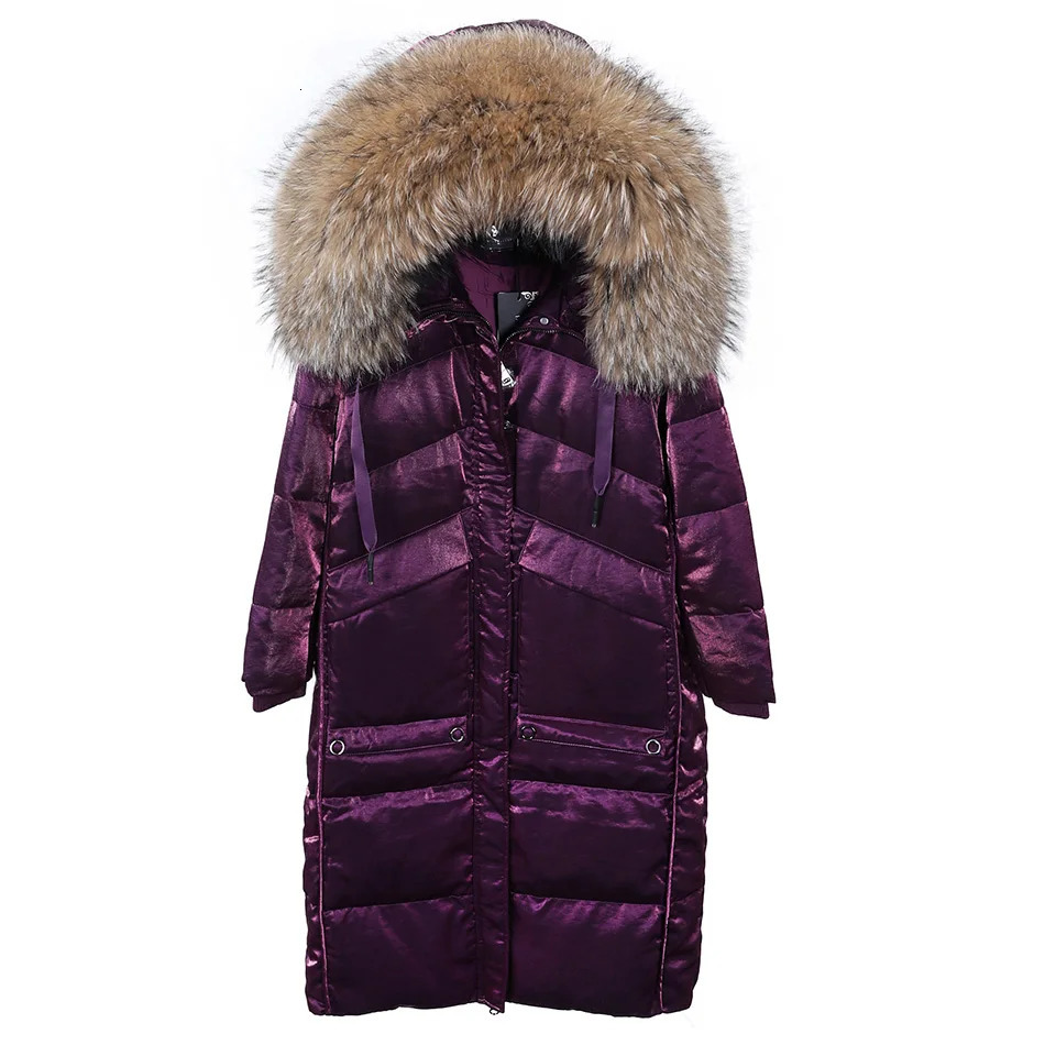 Maomaokong Womens Winter Down Jacket Womens Natural Raccoon Big True Fox Fur Collar Coat Womens Parkas X Long Down Coat 241023