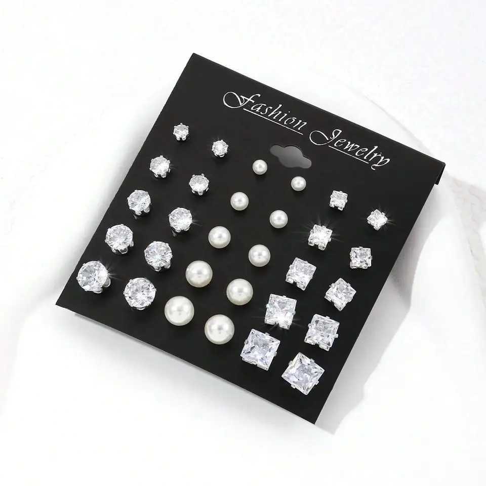 15 pairs of cubic zirconia and artificial pearl decorative stud earrings suitable for holidays parties dates gifts and daily wear W241023
