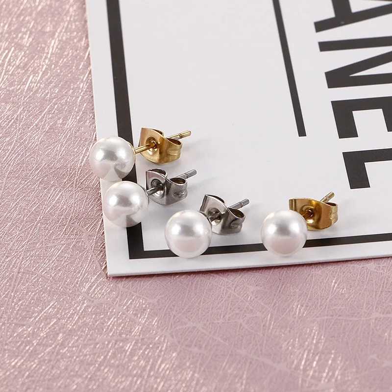 Elegant Shell Imitation Pearl Stainless Steel Stud Earrings For Women Girl 6mm/8mm/10mm/12mm Beads Womens Earrings JewelryX241023