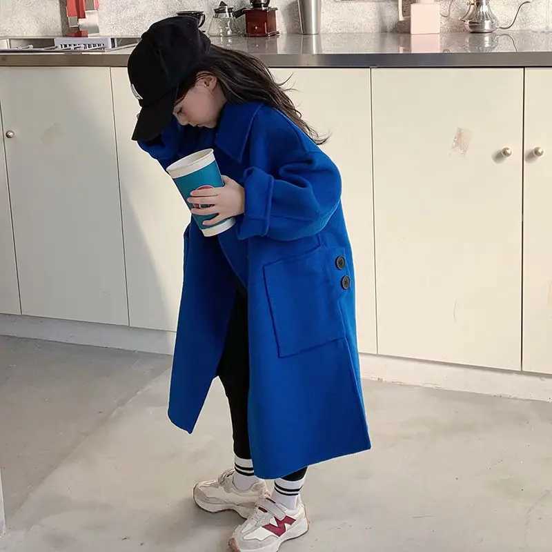 Teenage girls cotton padded thick wool coat childrens cute winter long coat fashionable 2-12 pieces of clothing for teenage girls S44 W241023
