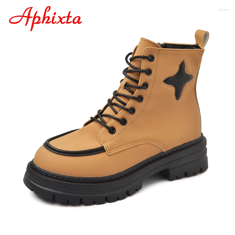 Boots Aphixta 2024 Winter Platform 5cm Thick Sole Women White Four Pointed Star Non-slip Lace-up Waterproof Plus Size 43