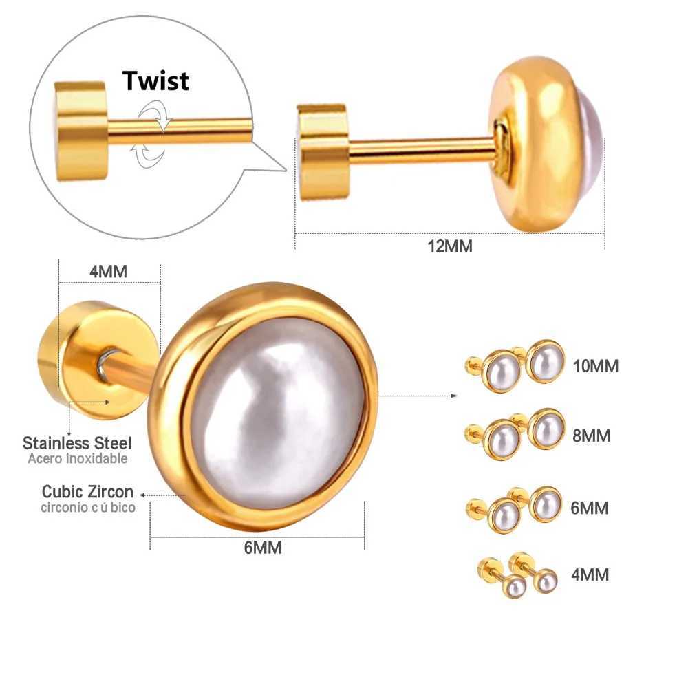 Luxury Tren imitation pearl earrings womens stainless steel screw back stud earrings geometric wedding jewelry gifts W241023