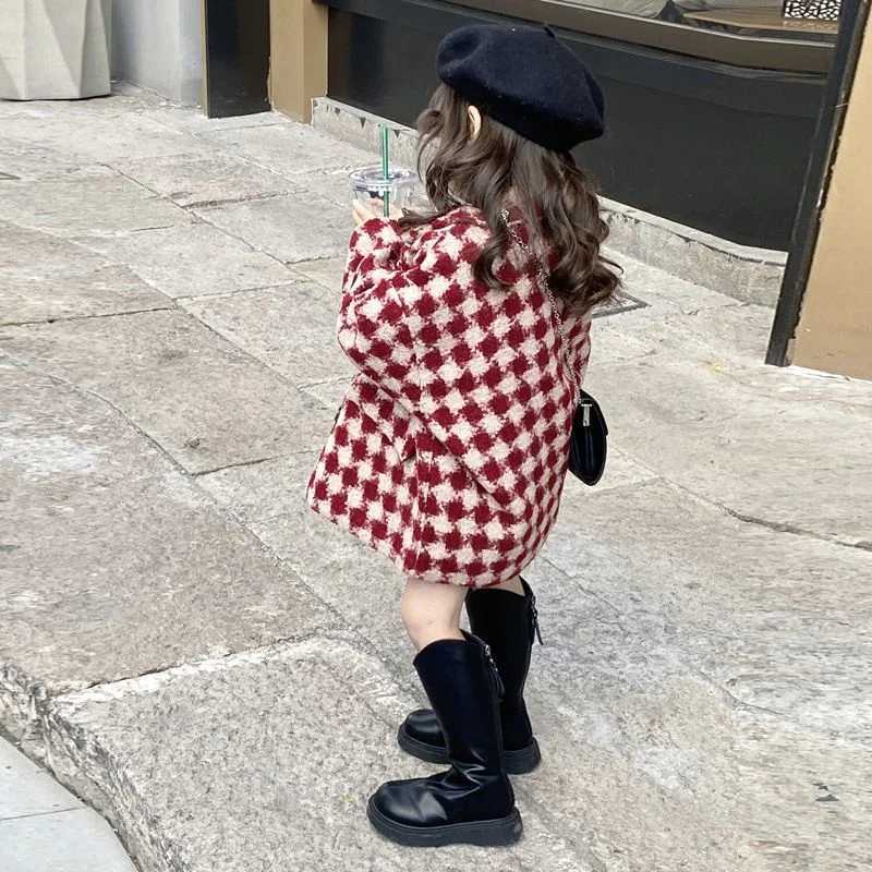 Womens wool coat jacket windproof jacket 2024 charming warm thick autumn and winter cotton school childrens clothing W241023
