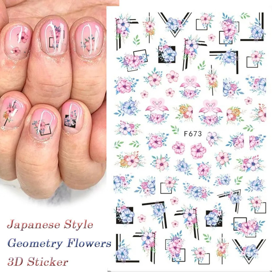 10 pieces of abstract line flower butterfly nail art stickers 3D Valentines Day nail decoration black and white nail slider 241024