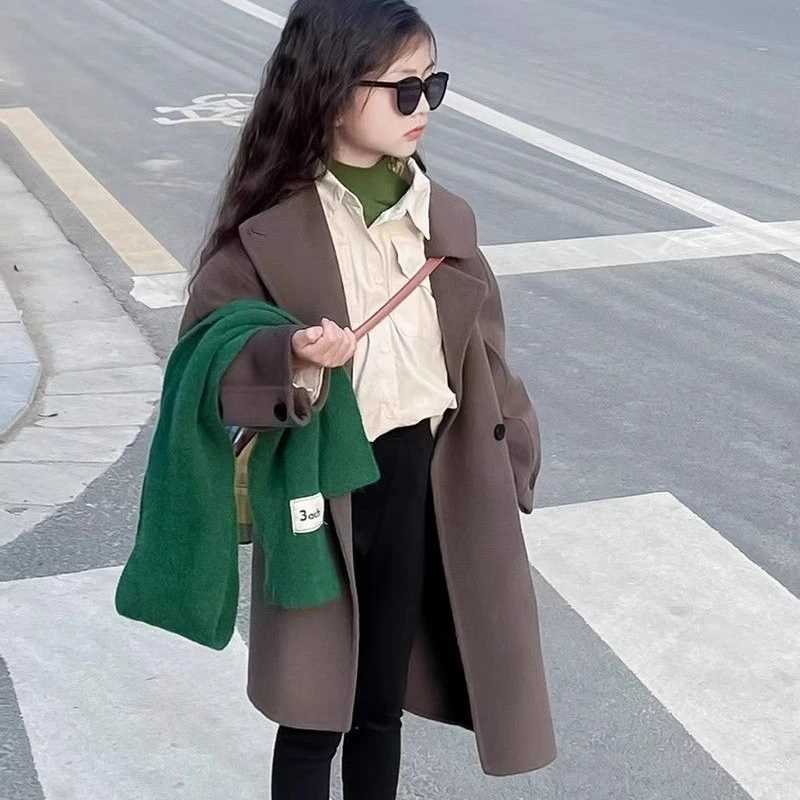 Womens wool coat windproof jacket 2023 classic warm thick winter cotton Par Plus size childrens clothing W241023
