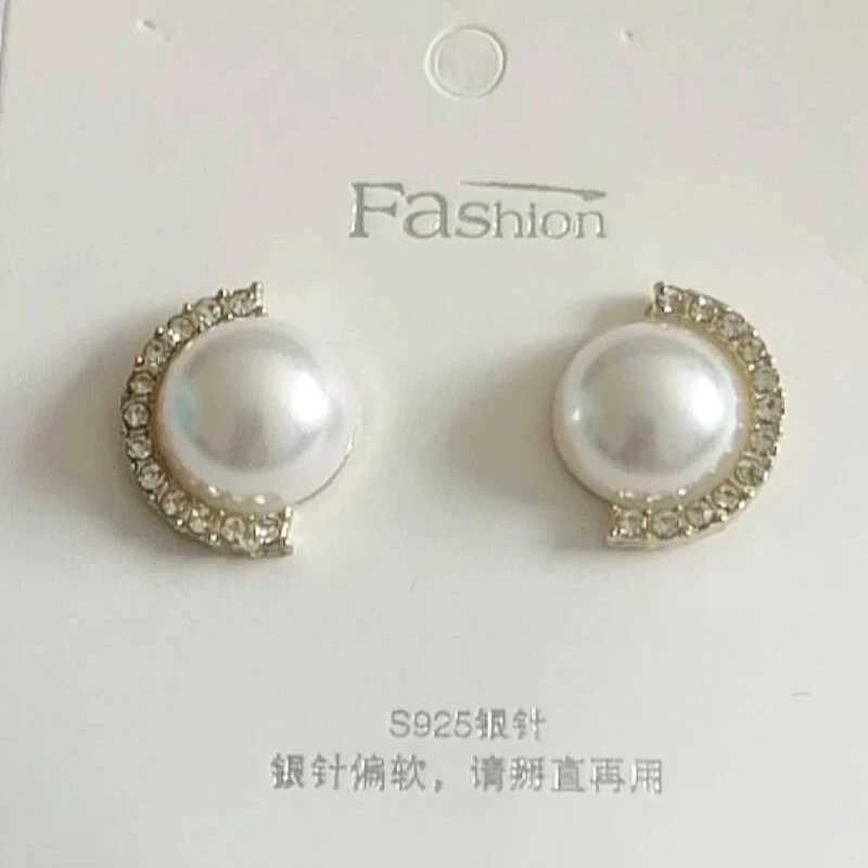 Trendy Imiation Pearl Stud Earrings for Women Rhinestones Semicircle Geometry Charms Small Earrings Party Elegant Jewelry GiftX241023