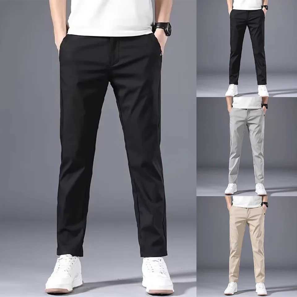 Mens Fashion Slim FIT Stretch Chino Trousers Solid Casual Flat Front Flex Classic Mens Clothes Full Comfortable Seamless PantsX241023