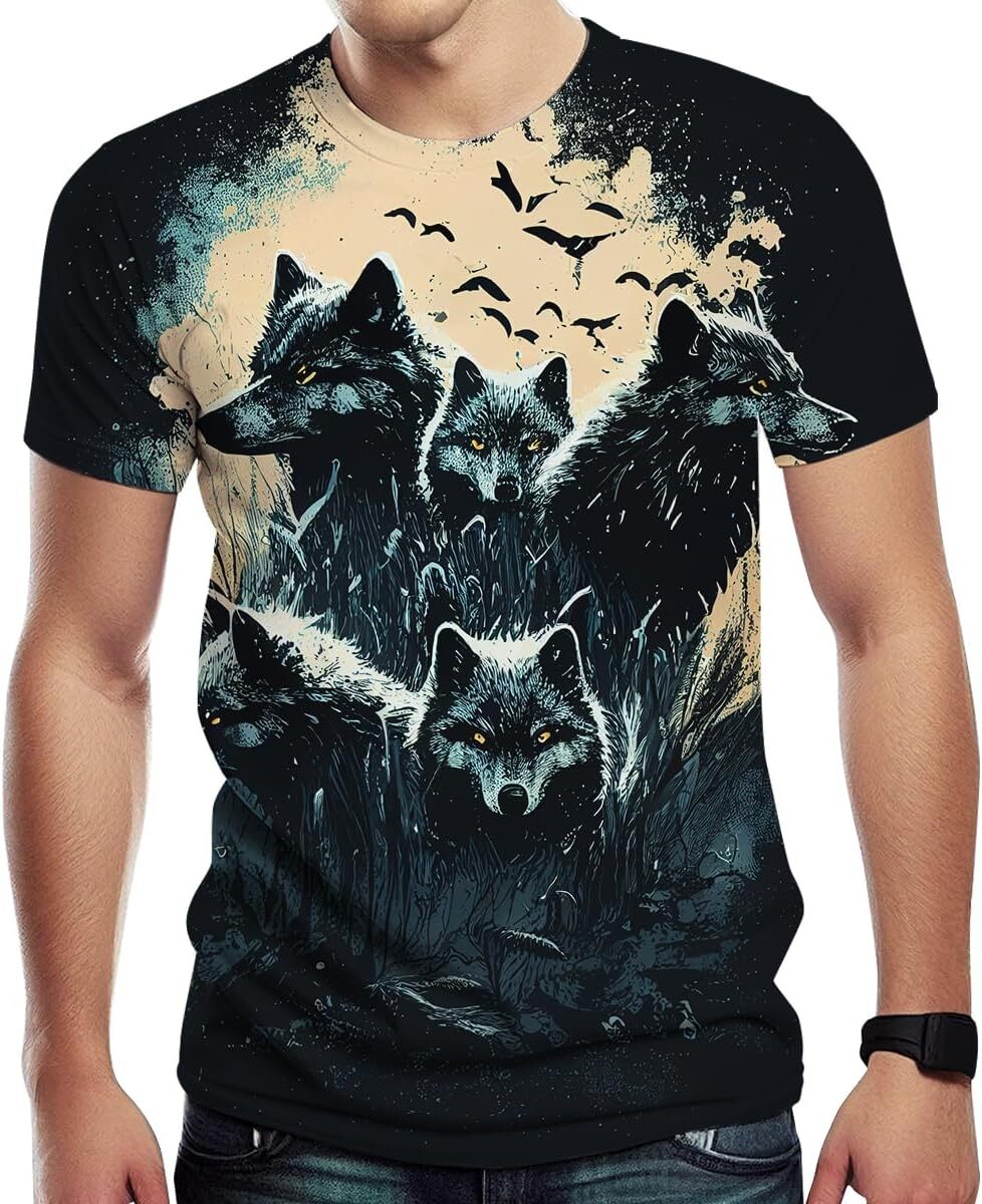 Mens T shirt Men's Wolf Graphic Print Creative Novelty 3D Print T Shirt tee Casual tops summer clothes Breathable and stylish cool
