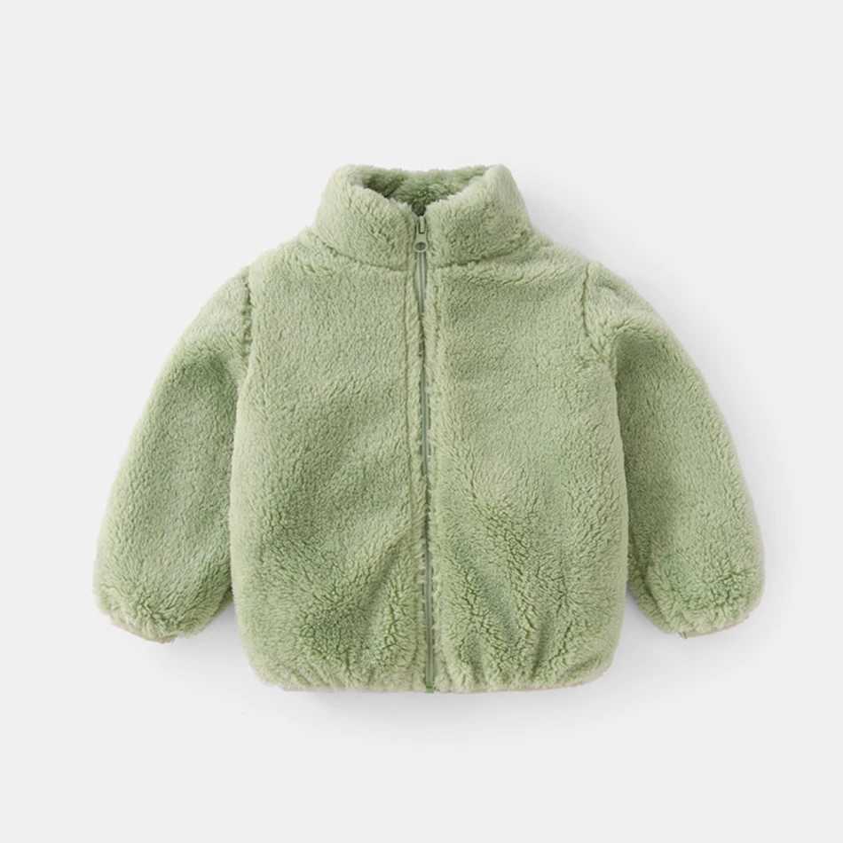 Neutral childrens plush wool coat suitable for layering and outdoor play soft and comfortable warm suitable for all seasons W241023