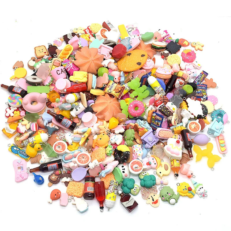 100200300pcs Random Mix Animal Food Resin Charms Bulk Wholesale Coffee Cup Bottle Charm For Earring Phone Chain Diy Jewelry 241023