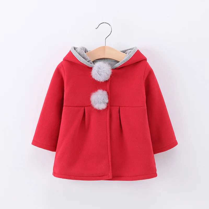 Girls wool coat autumn new cute rabbit ear long coat childrens clothing hooded long sleeved childrens jacket Casaco baby W241023