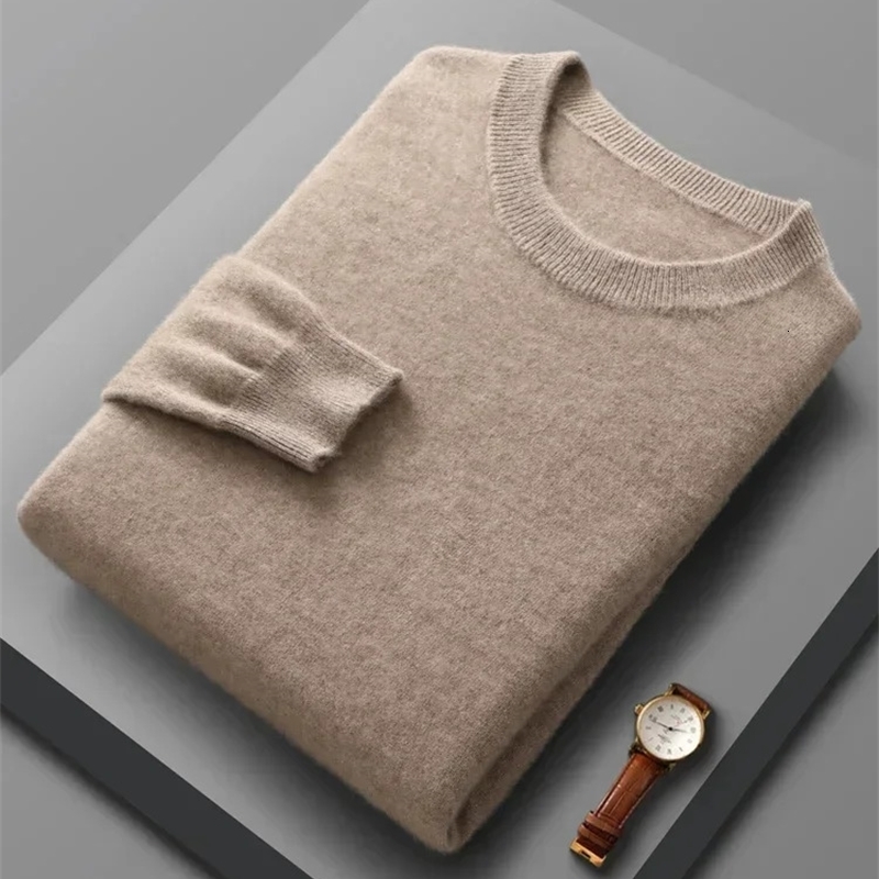 Spring Autumn 100 Wool Pullover Sweater Men Oneck Longsleeve Cashmere Knitwear Female Clothing Mens 240930