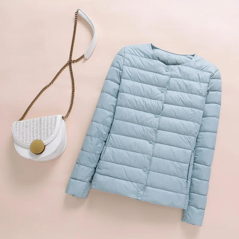 Womens Down Jacket Ultra Light Collarless Duck Down Korean Coat Portable Womens Paddle Coat 241024