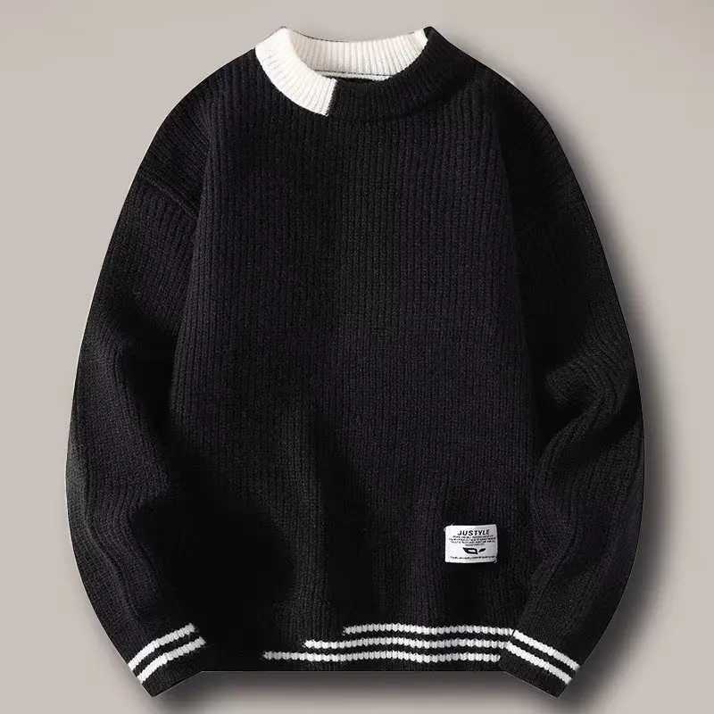Men Autumn Oversized Japan Harajuku Sweater Vintage Knitted Mens Rock Hip Hop Plush Warm Round Neck Sweater Mens Cloting New LX241024