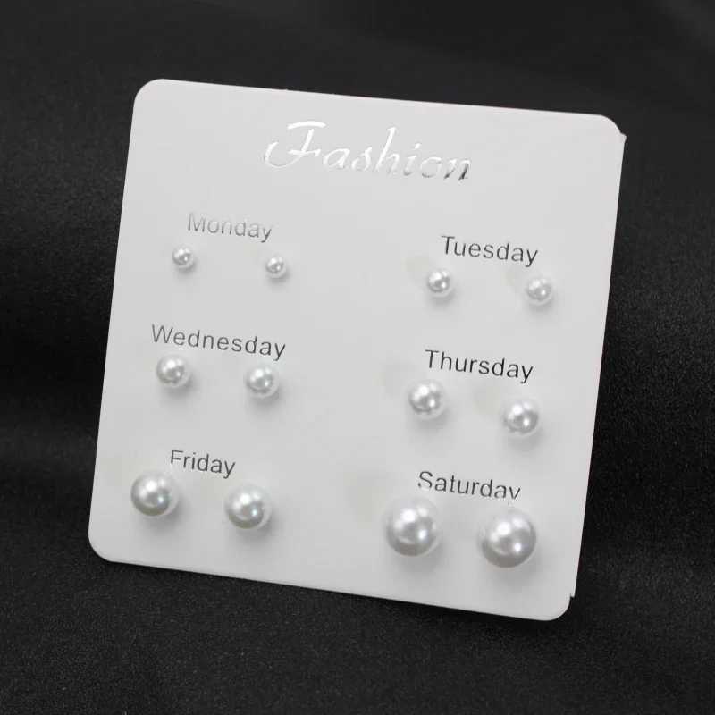 6 pairs/week bulk white imitation pearl jewelry set stud earrings womens classic romantic Brinks girl gift W241023