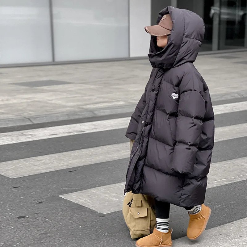 Winter Warm Girls Extra Long Cotton Lined Hoodie Zipper Puff Jacket School Childrens Thick Coat Childrens Clothing Windproof Machine 5-16Yr 241024