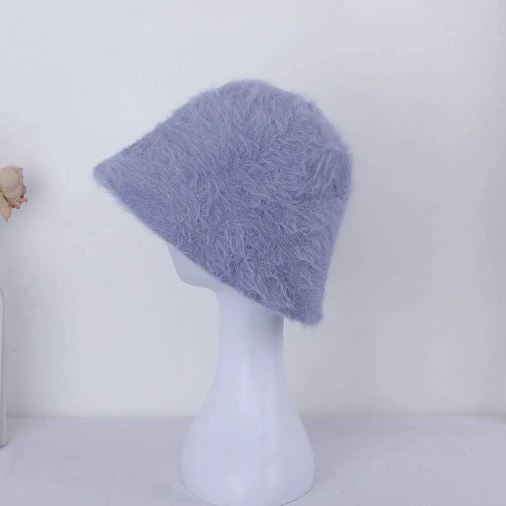 2019 Winter Hats Warm Fashion Solid Color Rabbit Fur Hats Bucket Hats Fisherman Hats Retro Knitted Wool Bucket Hats X241023