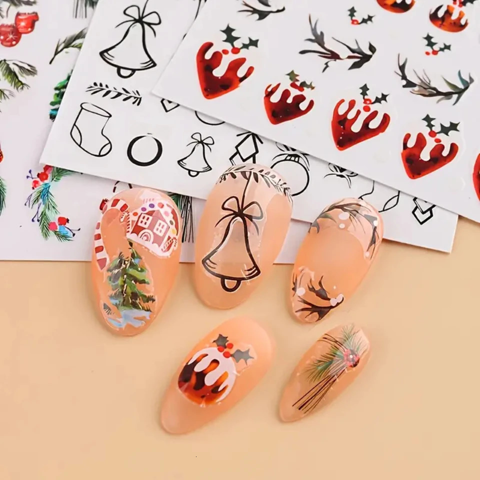 Christmas candy 3D nail art stickers self-adhesive bell decorations for women girls and children DIY handmade nail stickers gradient nails 241024