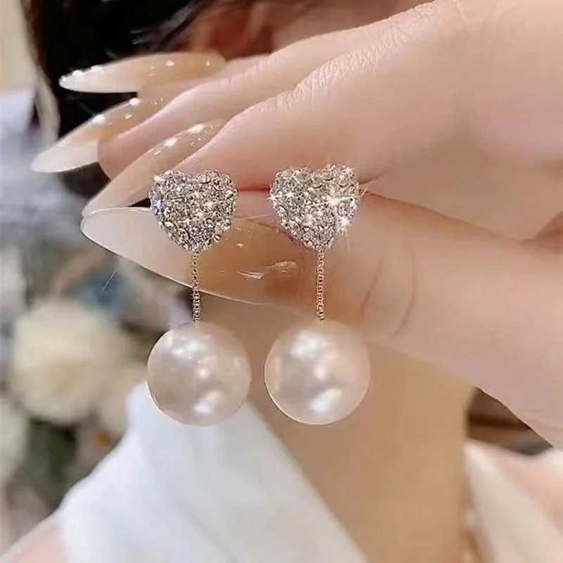Korean Exquisite Mens Pearl Earrings Crystal Zircon Pendant Declaration Wedding Party Girl Jewelry W241023