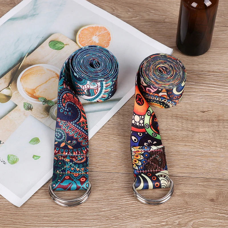 DRing Belts Yoga Strap Fitness Rope Colored Printed Adjustable Belt Stretch Washable Sport Props 241024