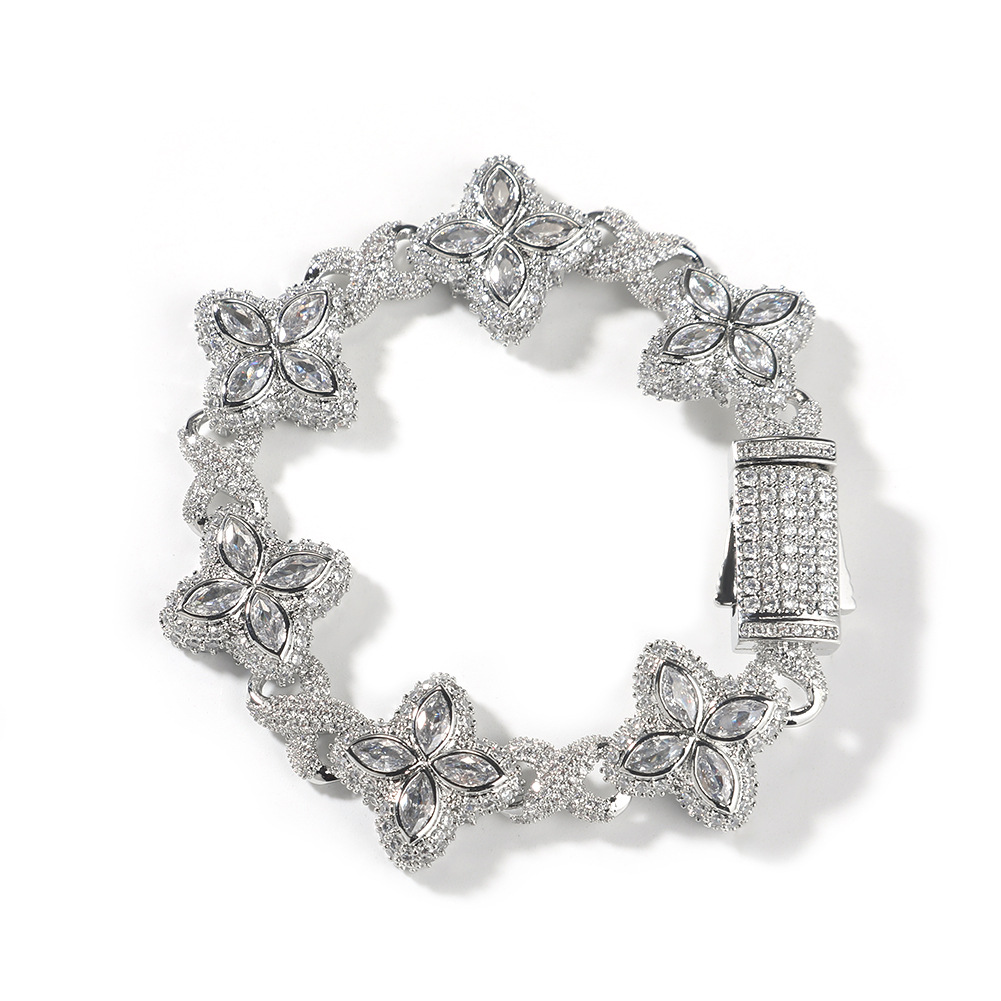 Hip Hop Cross Flower Infinite Chain Necklace Bracelet 5A Cubic Zirconia Women Mens Rap Jewelry Set